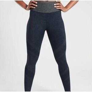 Athleta Twilight Tight Navy Blue Metallic Shimmer Knit Leggings Size Medium